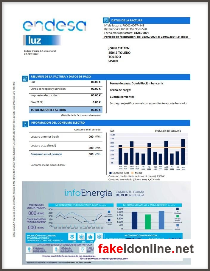 Spain Utility Bill PSD Template 2 - Spain Proof of Address
